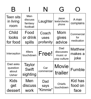 Super Bowl LVIII Bingo Card