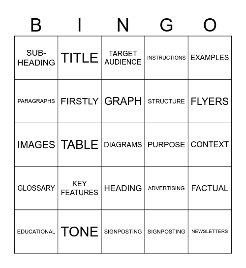 INFO TEXT Bingo Card