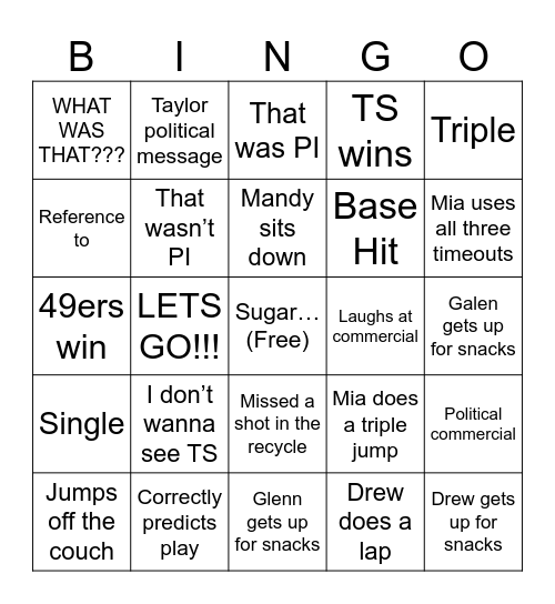 Super Bowl 2024 Bingo Card