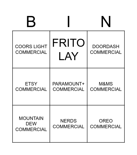 Super Bowl 2024 Bingo Card