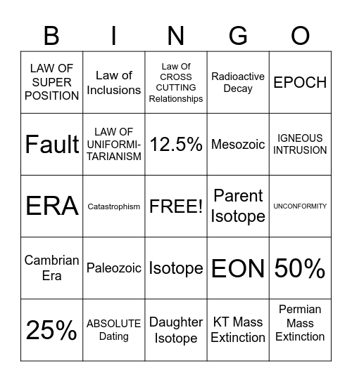 GEOLOGIC TIME VOCABULARY Bingo Card