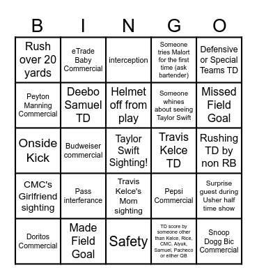 Super Bowl LVIII Bingo Card