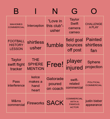 Super Bowl 2024 Bingo Card