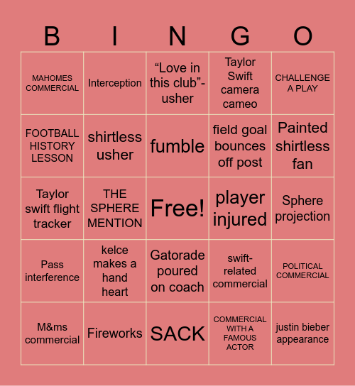 Super Bowl 2024 Bingo Card