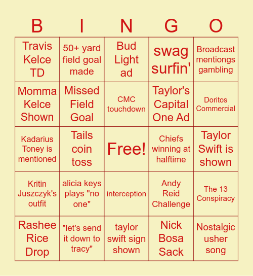 Superbowl 53 Bingo Card