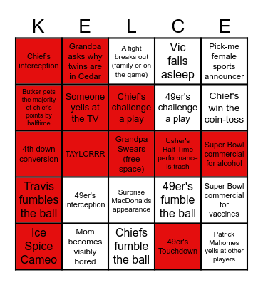 Super Bowl Bingo Card