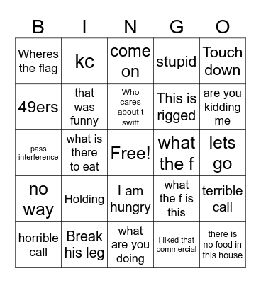 Dads football sayings Bingo Card
