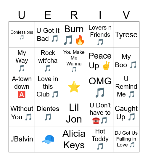 Usher SuperbOwl Bingo Card