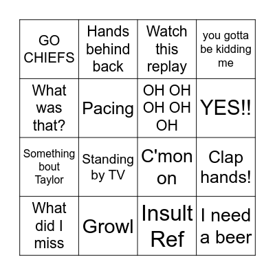 Super Bowl Bingo Card