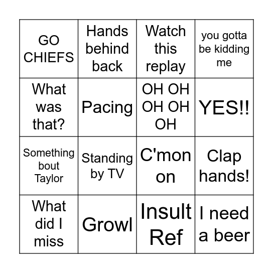 Super Bowl Bingo Card