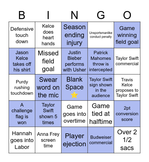 LVIII SUPERBOWL Bingo Card