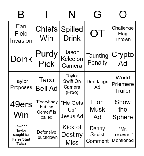 TRC Super Bowl 58 Bingo Card