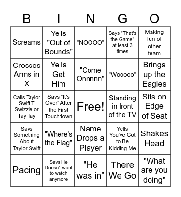 Andrew Football Bingo Card