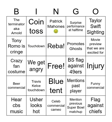 Super Bowl Bingo Card