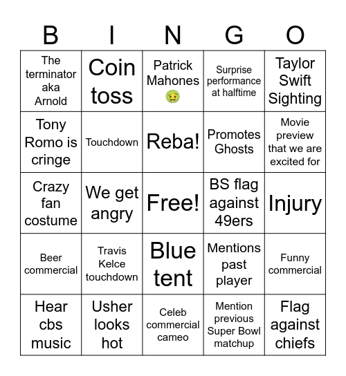 Super Bowl Bingo Card