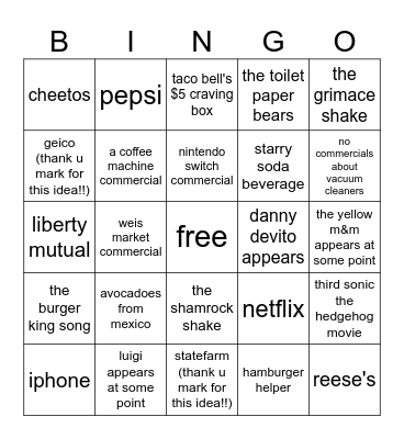 soup bowl commercials Bingo Card