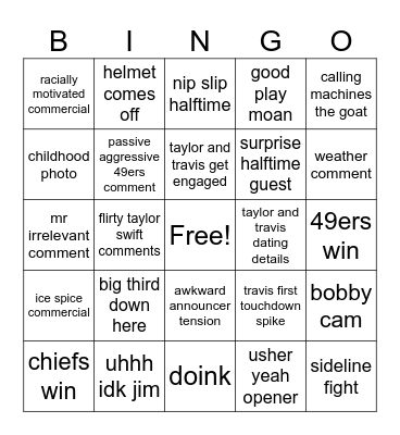 Super Bowl Bingo Card