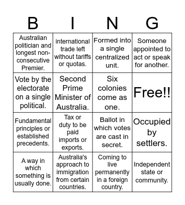 Federation Australia - Bingo Card