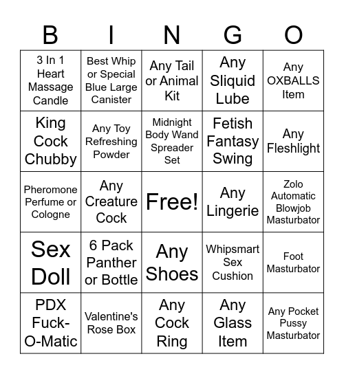 Adult World Bingo Card