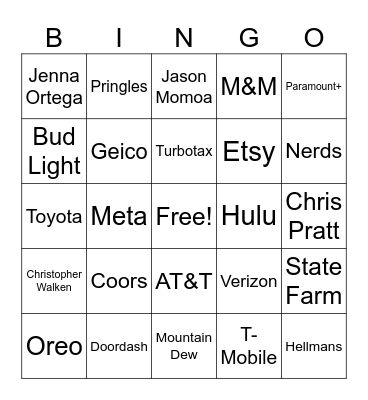 Super bowl Bingo Card