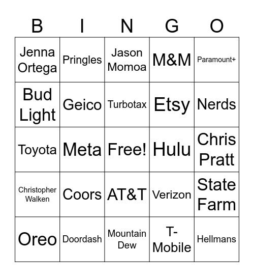 Super bowl Bingo Card