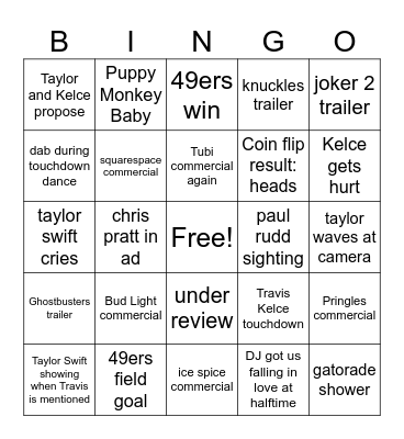 Superbowl bingo Card