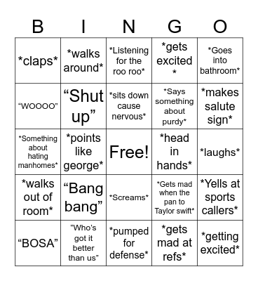 Super Bowl bingo Card