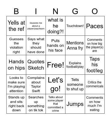 Cesar Football Bingo Card