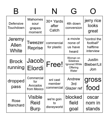 Super Bowl of the Year Bingo Card