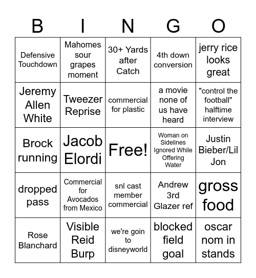 Super Bowl of the Year Bingo Card
