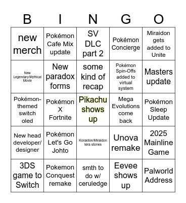 Pokemon Day Bingo Card