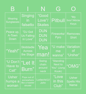 Usher Super Bowl Performance Bingo Card