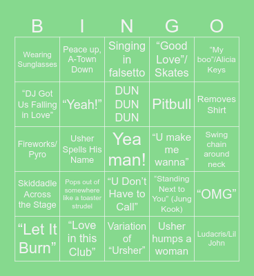 Usher Super Bowl Performance Bingo Card