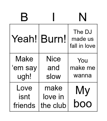 Usher Bingo Card