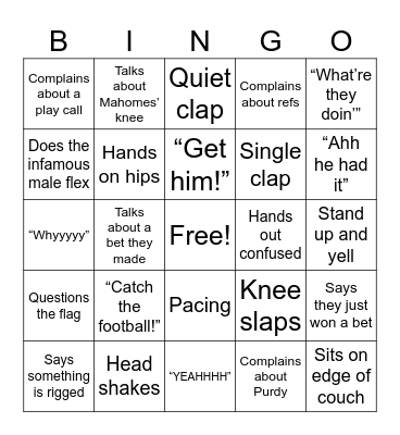 Super Bowl Bingo Card