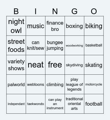 hayul’s bingo Card