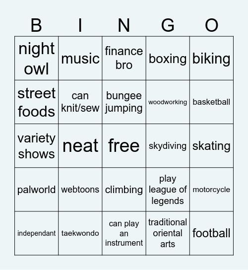 hayul’s bingo Card