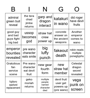 X one piece X Bingo Card