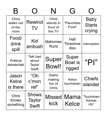 Super Bowl Bongo Bingo Card
