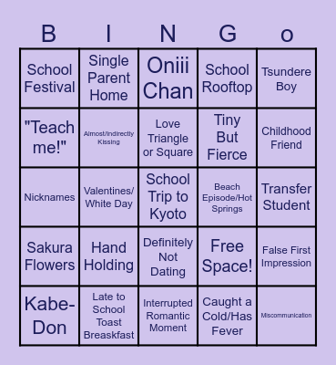 SHOUJO ANIME TROPES Bingo Card