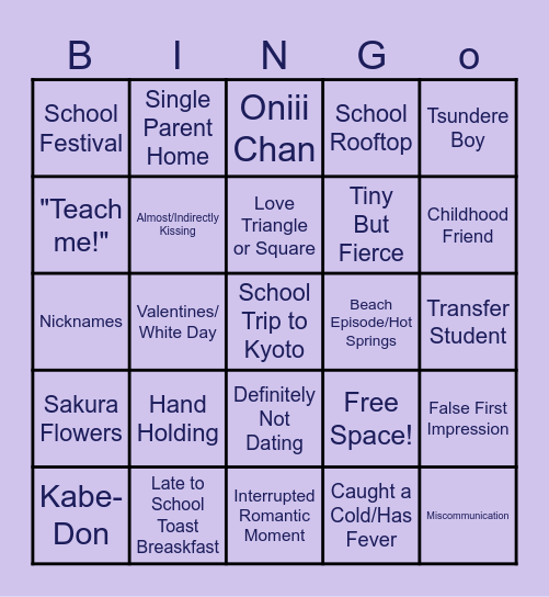 SHOUJO ANIME TROPES Bingo Card