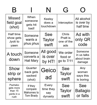 Super Bowl Bingo Card