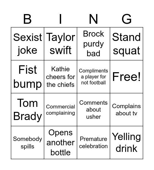 Superbowl Bingo Card