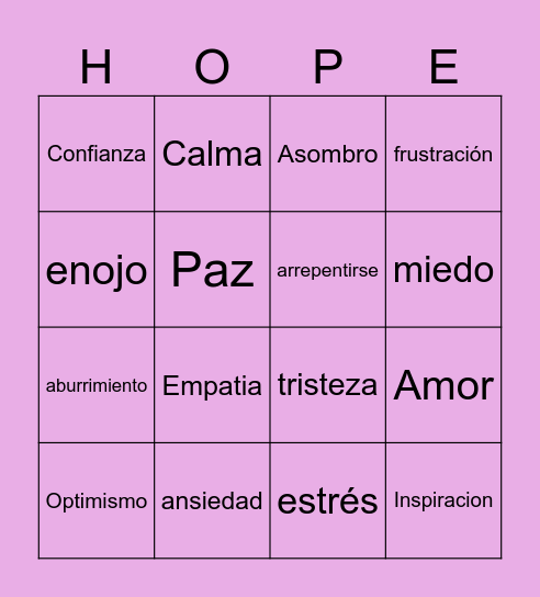 Bingo de Emociones Bingo Card