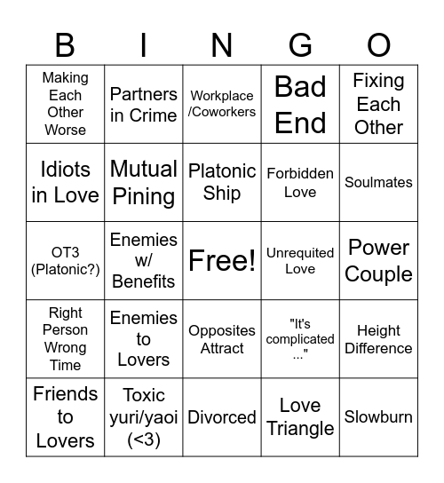 Ship Show and Tell Event Bingo Card