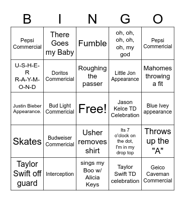 Superbowl 2024 Bingo Card