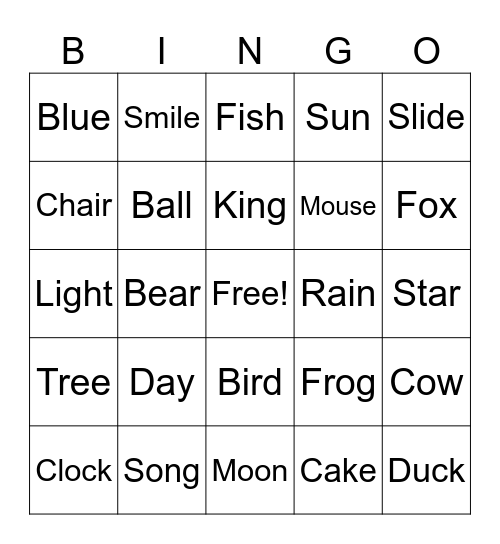 Rhyme Bingo Card