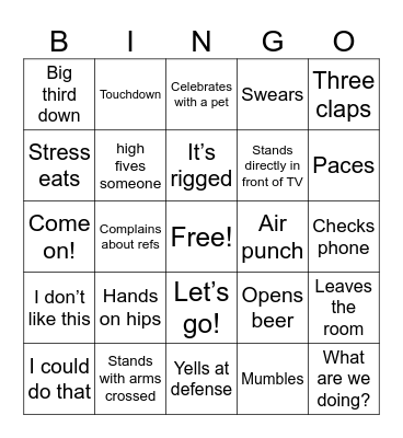 Super Bowl Bingo Card