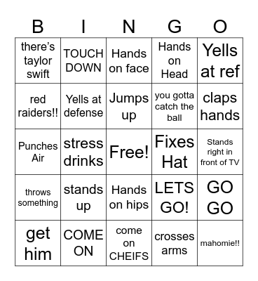 Super bowl 2024 Bingo Card