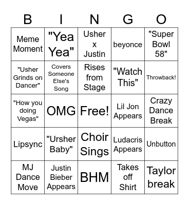 Halftime Bingo Card